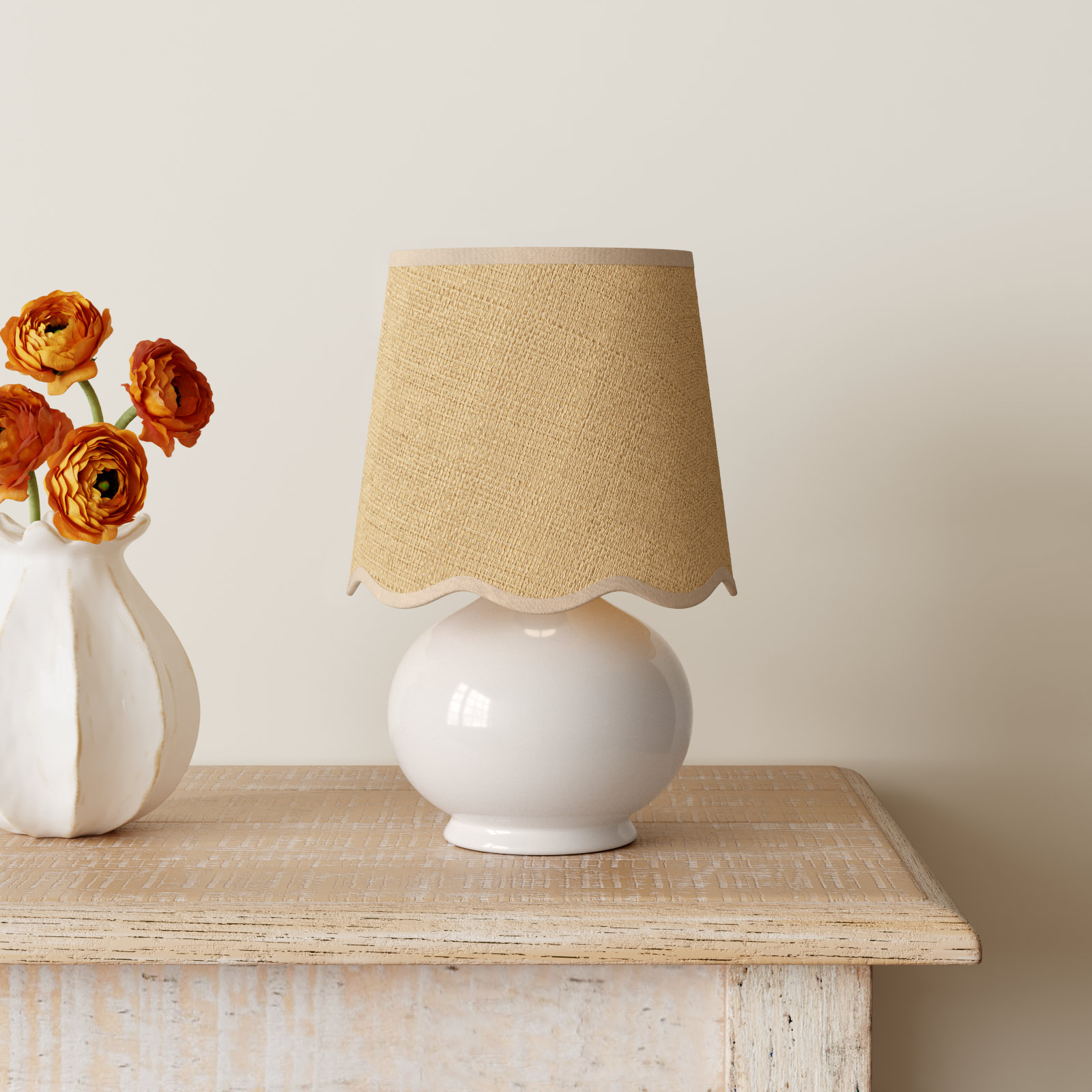 Momsen Ceramic Bedside Lamp, White, 13" H x 8" W x 8" D, Natural
