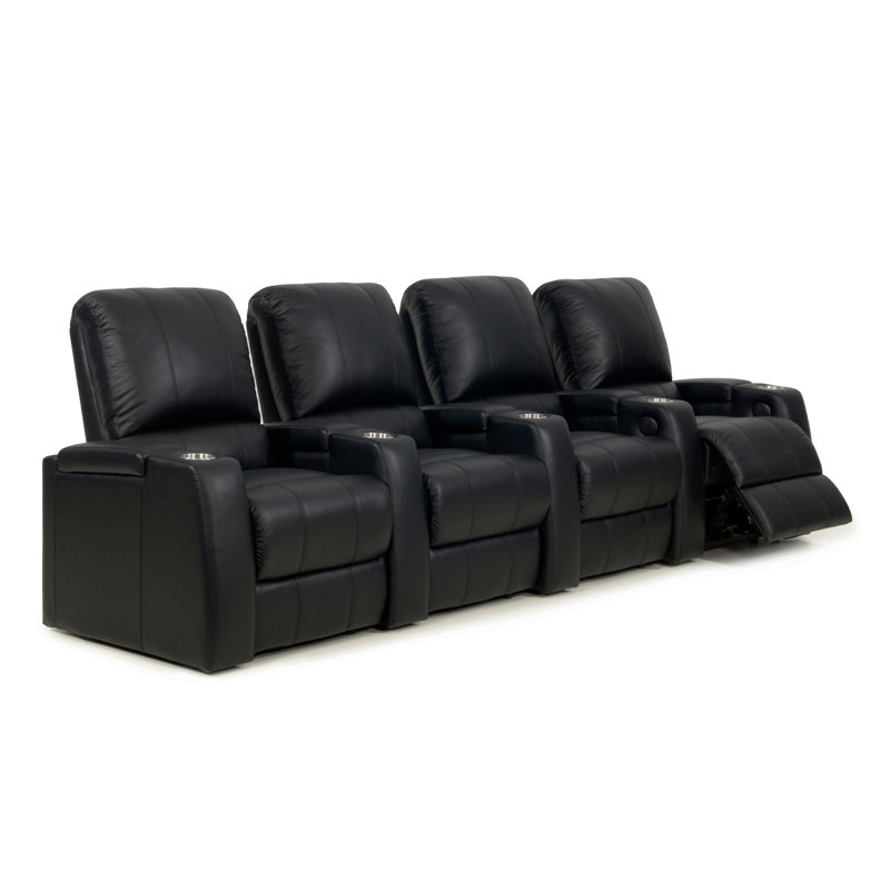 Grande rangée courbée de salle de cinéma (rangée de 4), Cuir véritable noir luxueux, Électrique