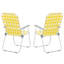 2 pièces Tube en acier PP à sangle 120Kg Chaise de plage pliante bande jaune et blanche