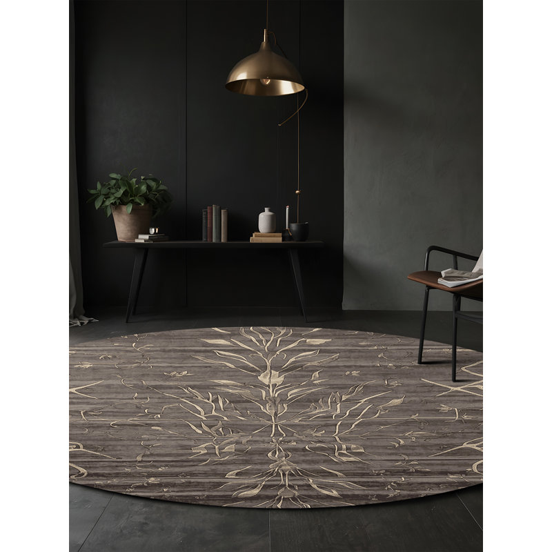 Machine Washable Gray Area Rug, Round 5'