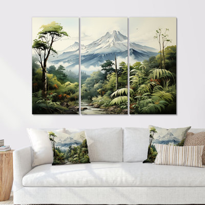 Jungle Volcano Paradise - fougères, ensemble d'art mural sur toile