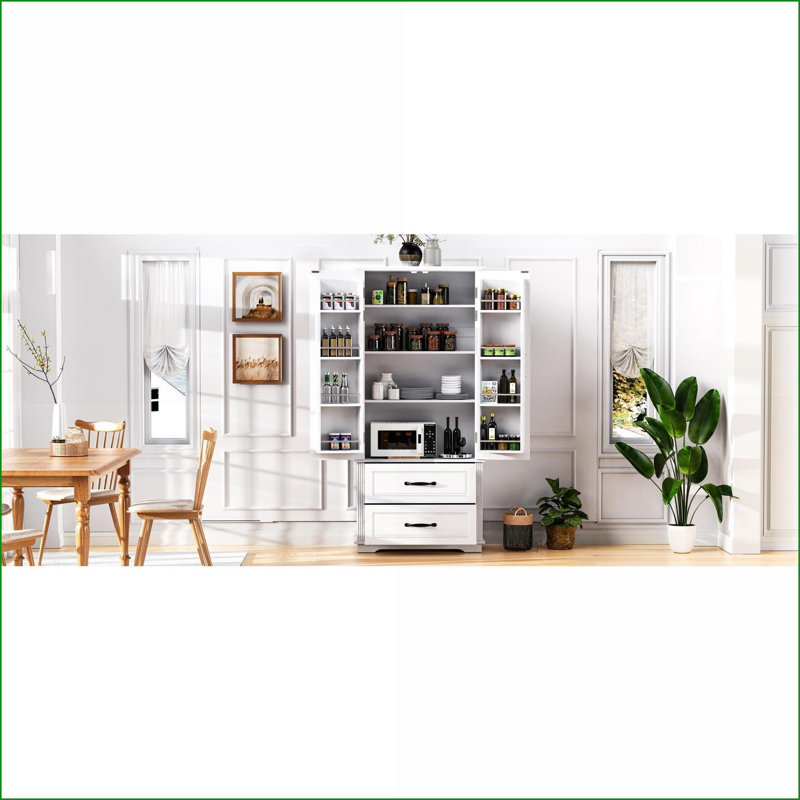 Garde-manger 71 po blanc avec tablettes réglables, 2 tiroirs | Panneau de fibres à densité moyenne | Blanc