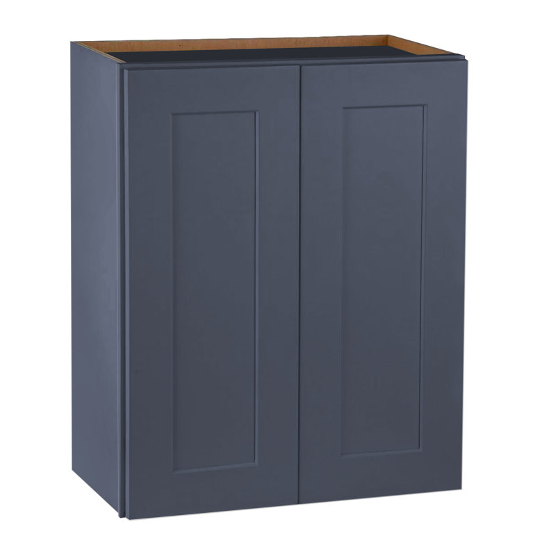 Blue Solid Wood Double Doors Wall Cabinet 2 Doors and 2 Shelves for Kitchen,Bathroom, Laundry,Adjustable Shelves Ready to Assemble(24"W×12"D×30"H)