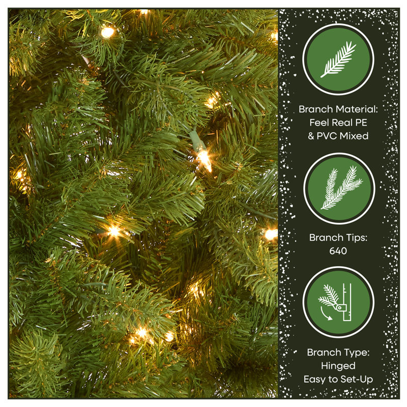 Downswept Douglas 7.5" Green Fir Artificial Christmas Tree with 350 Clear Lights and Stand, 6.5'
