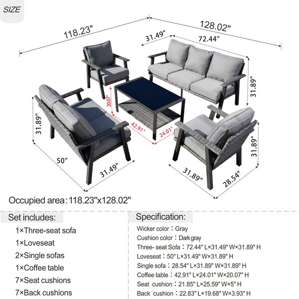 Lark Manor Aisatou 7 - Person Outdoor Seating Group with Cushions ...