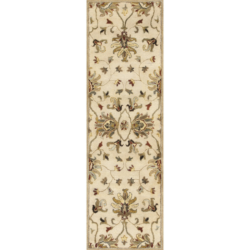 Tapis rouge / vert en laine touffeté à la main Statler, Champagne, Tapis de couloir 2 pi 3 po x 7 pi 6 po