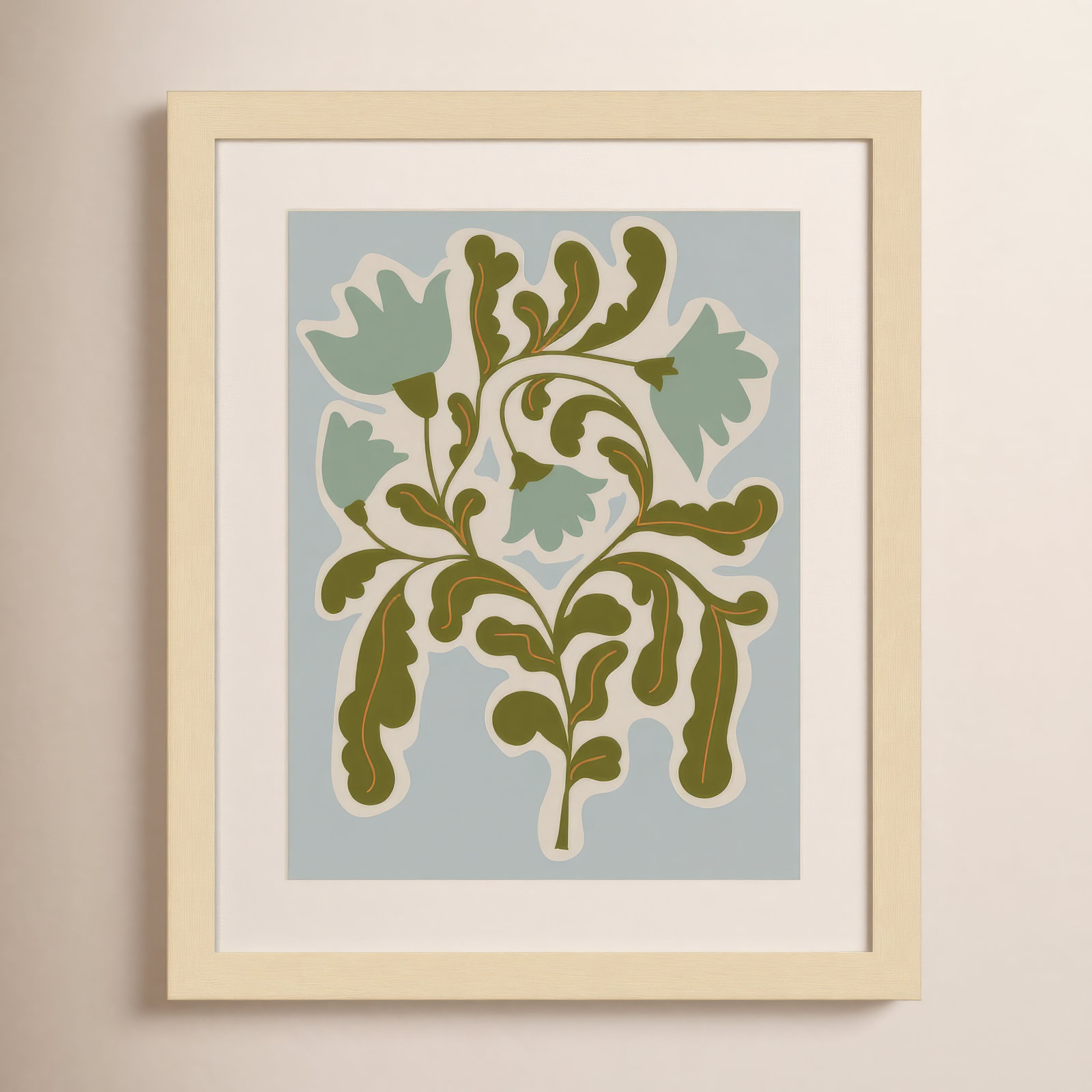 Expressive Abstract House Plant Blue Print, Brown, 17" H x 14" W x 1" D