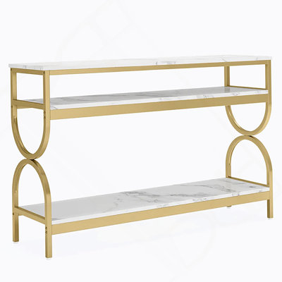 Faux Marble Sofa Table,3-Tier Bedside Table,Console Table,Foyer Table