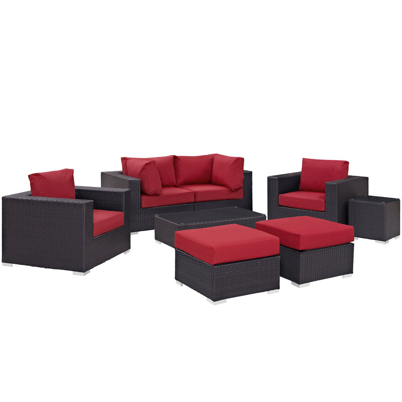 Ensemble modulaire d'extérieur pour terrasse 8 pièces Convene Collection, Espresso et rouge