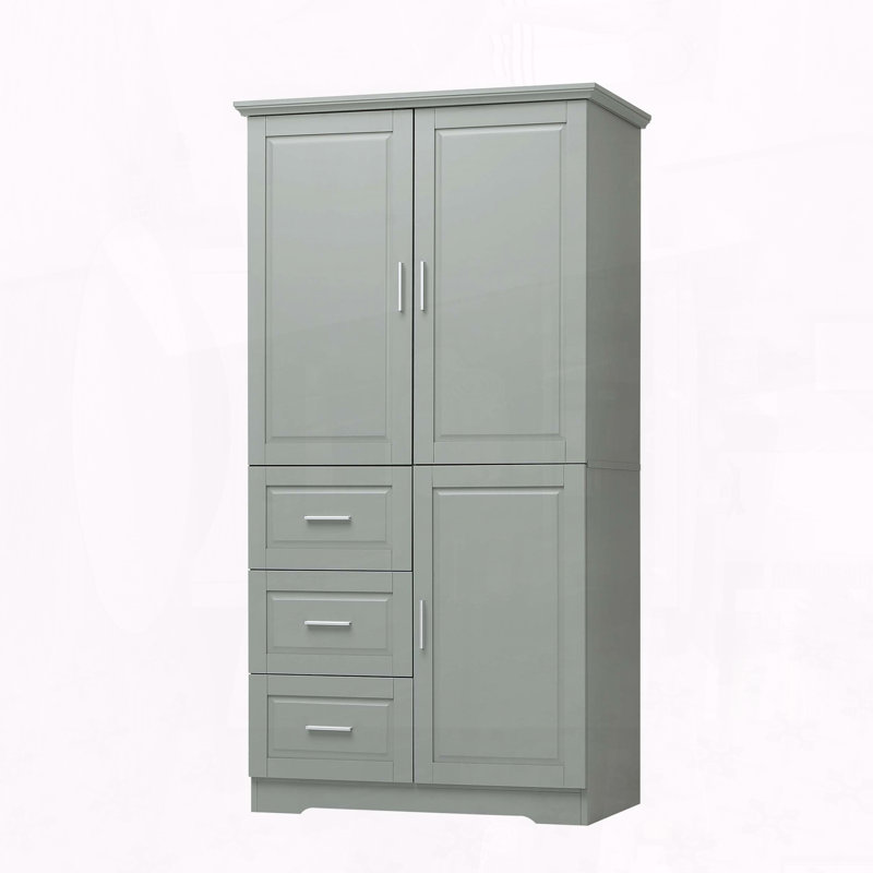 Tall and Wide Storage Cabinet with Three Drawers and Three Doors - Grey, Gray