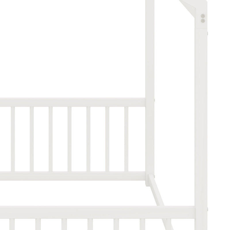 Structure de lit au sol avec design maison et assemblage simple, Blanc, Lit double