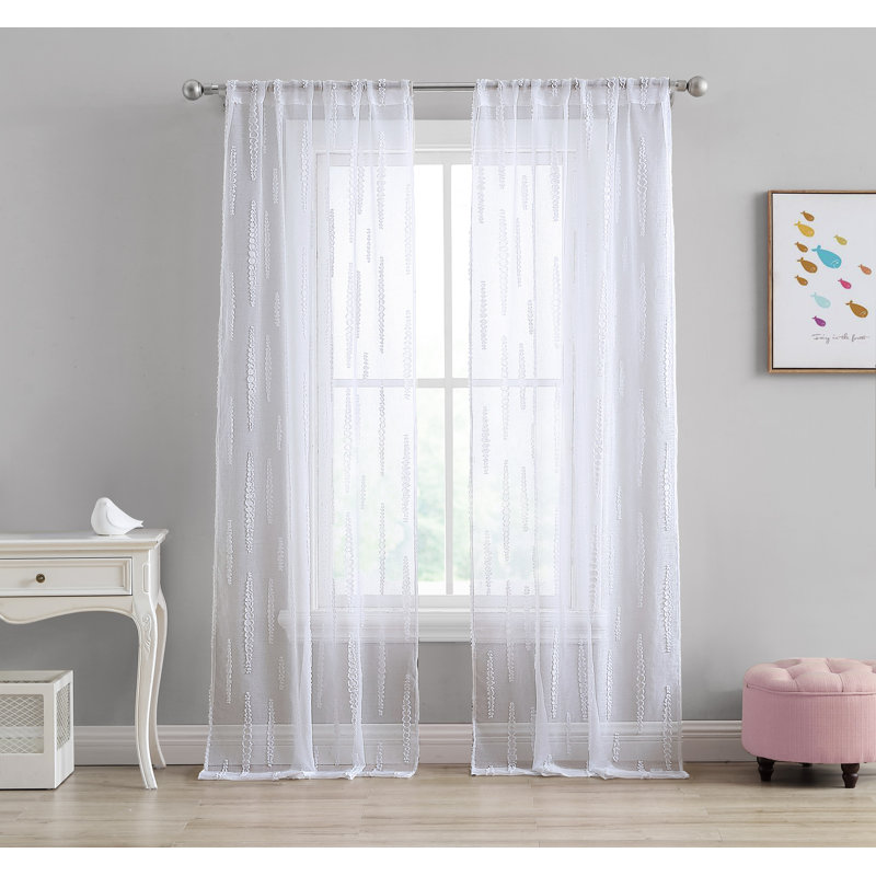 Juvenile Solid Sheer Rod Pocket Curtain Panels, White