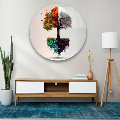 Tree or Life 2 Premium Tempered Glass Art, Wall Art, Stylish and Modern Home Decor, Perfect Housewarming Gift, Circle Artwork with Customizable Size Options, Elegant and Contemporary Design for Living Room, Bedroom, and Office Spaces 31.4"