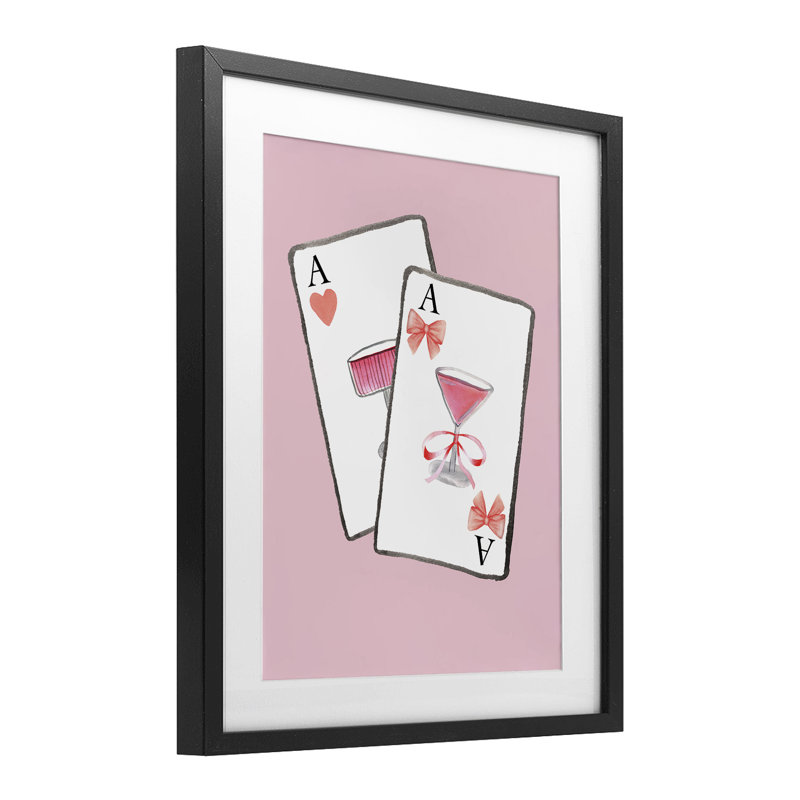 «Cocktail Aces Card», reproduction encadrée sous verre, conception de Nina Jacobs, H 16 po x l 13 po, Cadre noir minuit