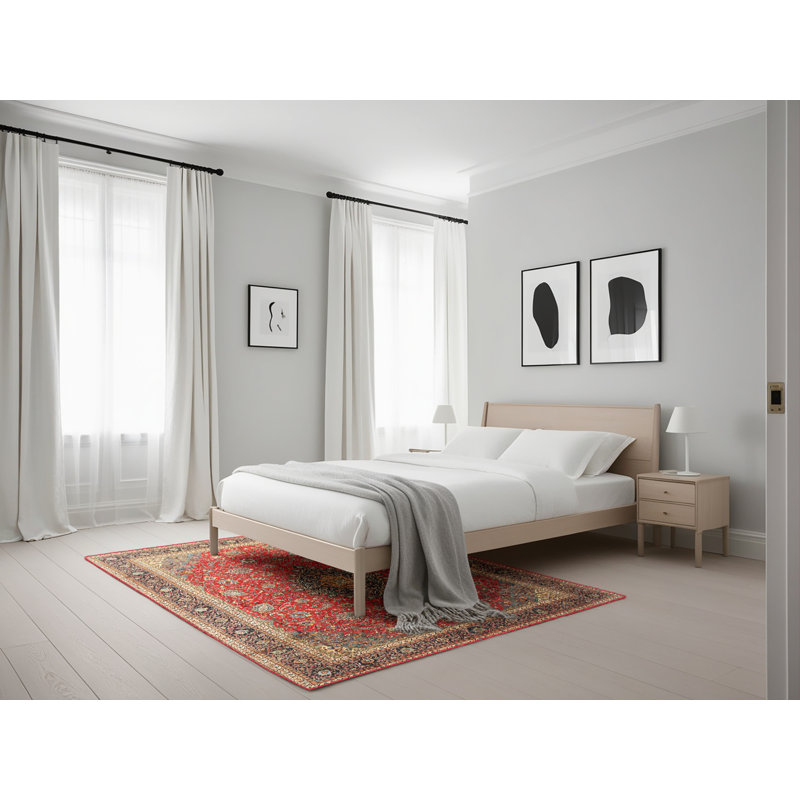 Tapis traditionnel rouge / gris / orange Datura, Rectangle 5 pi x 7 pi