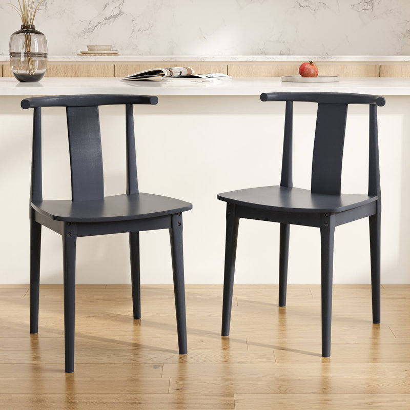 Farmhouse Wood Dining Chairs With Curved Back, Black, 2