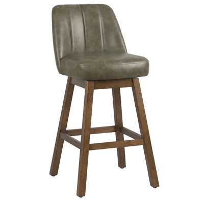 Tabouret de bar rotatif à hauteur ajustable Sonny en similicuir avec finition en bois brun