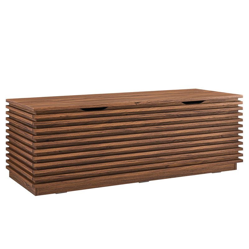Render Fluted 3-in-1 Hall Tree With Storage Bench and Coat Rack In Walnut, Walnut