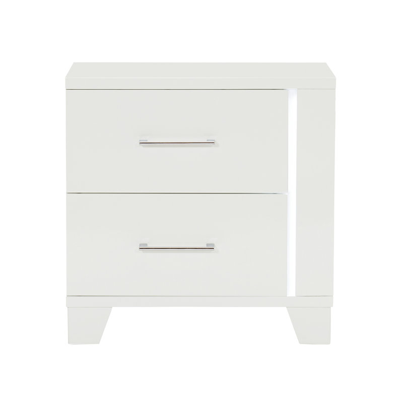 Ensemble de 2 tables de chevet modernes blanches ultrabrillantes avec éclairage DEL et tiroirs en queue d'aronde