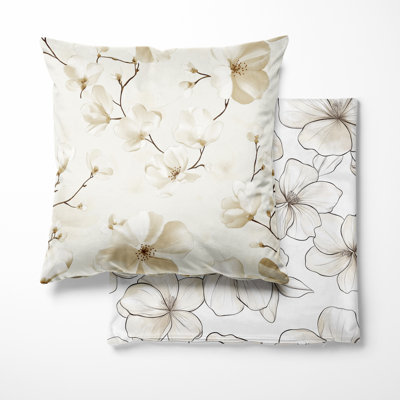 Floral Decorative Cushion 2 Pieces - Ivory Petals Elegance French Country Printed Throw Pillow