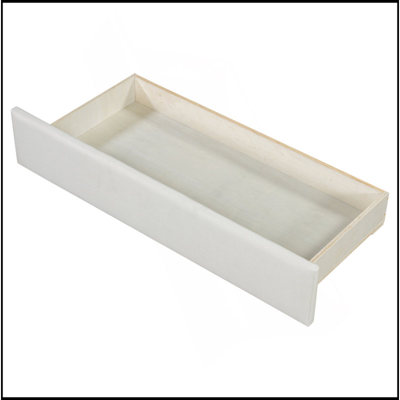 Lit de jour simple rembourré très grand avec deux tiroirs, beige