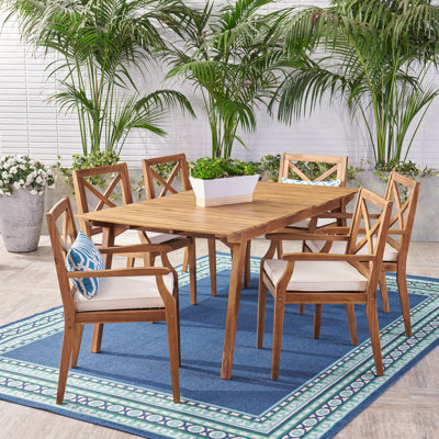 Orchard Hill 6 - Person Acacia Wood Patio Dining Set with Rectangular Table , Cushions Included
