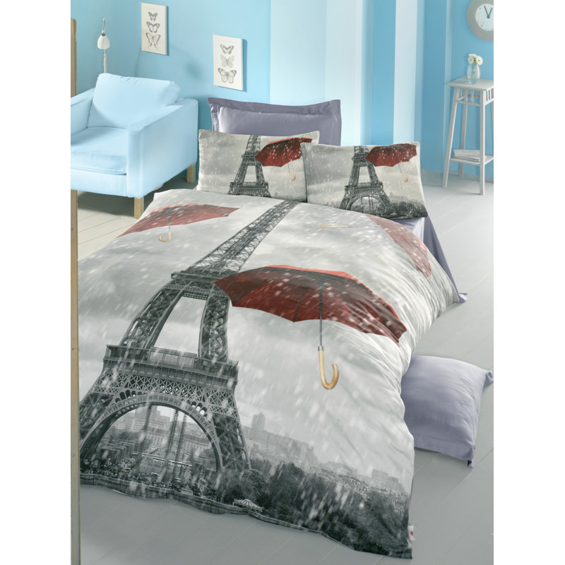 Ensemble de housse de couette 100% coton gris / rouge / blanc Bellburns