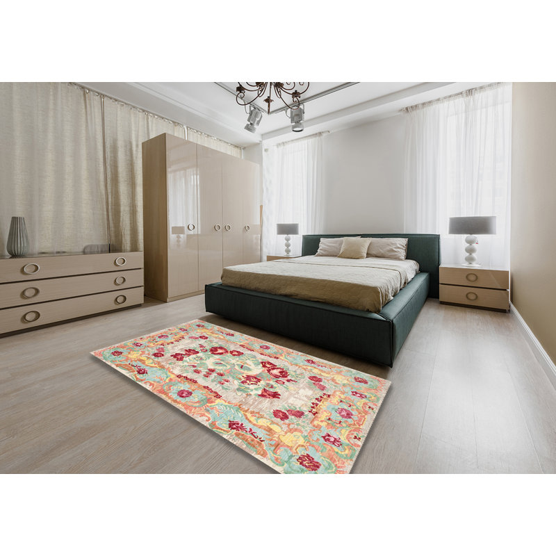 Tapis contemporain rouge / orange, Rectangle 5 pi x 7 pi