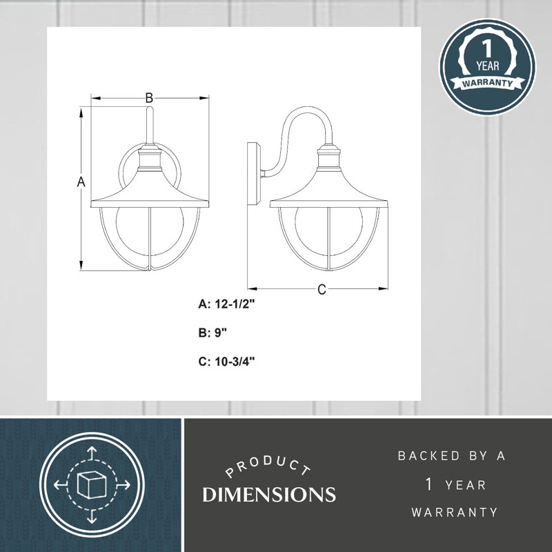 Dunlap 12.5 in. H 1-Light Textured Black Coastal Outdoor Wall Sconce made of Durable Steel, Clear Seeded Glass Shade, LED Compatible, Use for Exterior Porch Patio Front Door or Garage