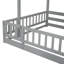 Lit simple superposé au dessus d'un lit double avec glissade, escalier de rangement et garde-corps de sécurité en bois de pin massif, gris-1140675387