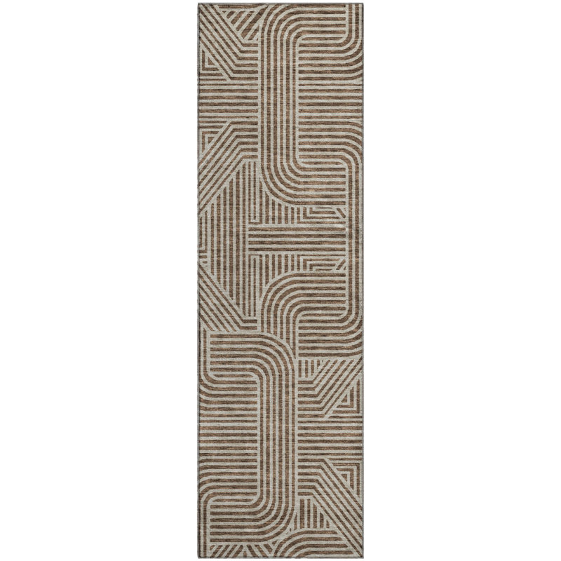 Premium Machine Washable Prisco Brown Rug, Runner 2'3" x 7'6"