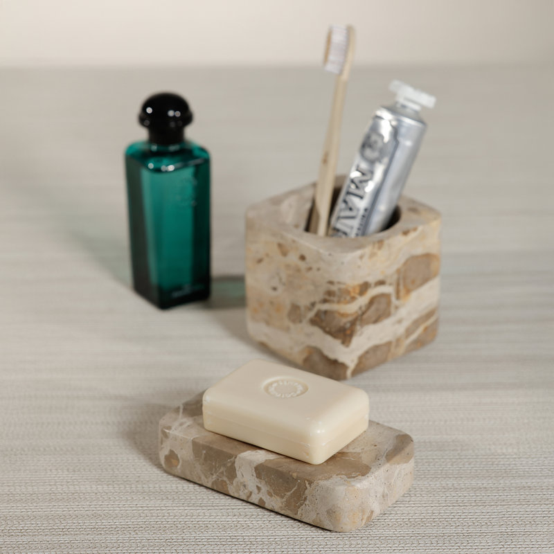 Marble Bathroom Soap Dish Holder, Beige Crema Fossil