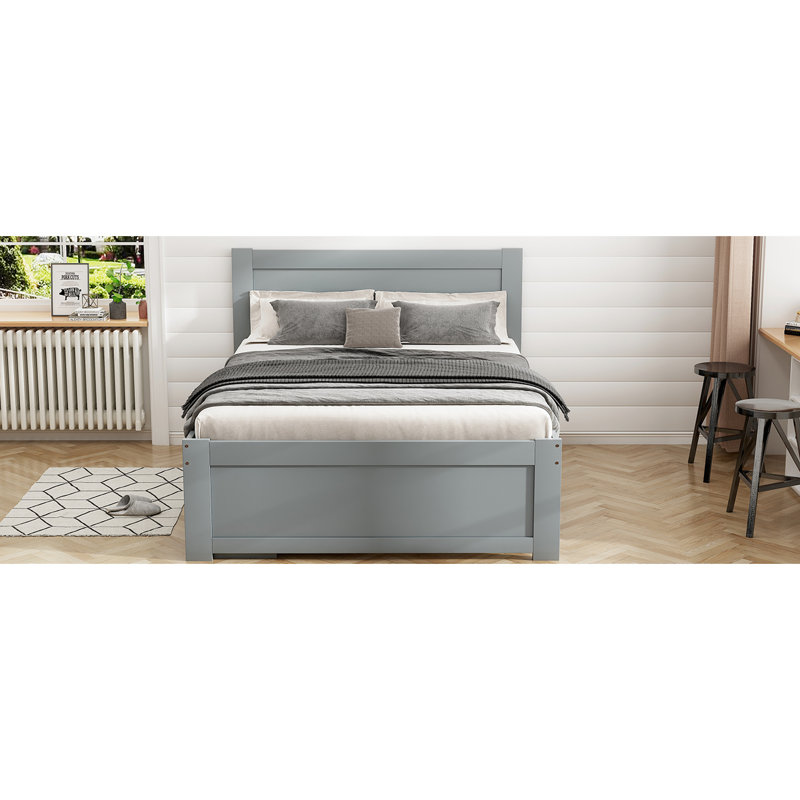 Lit plateforme simple avec tiroir et deux tablettes, construction robuste - gris, options de rangement généreuses, aucune nuisance sonore, sommier tapissier, processus d'assemblage simple