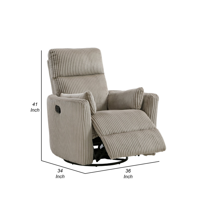Fauteuil inclinable et pivotant, 2 coussins, velours côtelé Rix, Brun taupe