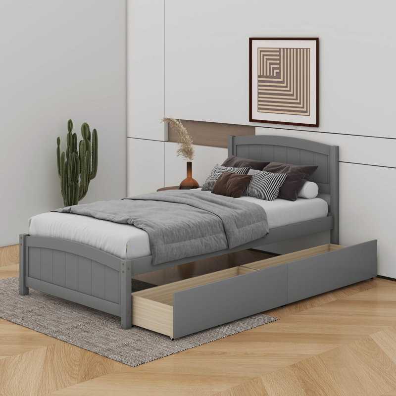 Lit plateforme simple avec tiroirs, Gris