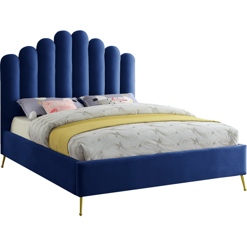 Lit plateforme tapissier Sonette, Grand, Velours marine