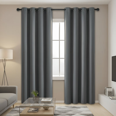 100% Blackout Double Layer Thickened Curtains, Soft & Heat Insulating Light Blocking, For Bedroom, Gray, 2 Panels