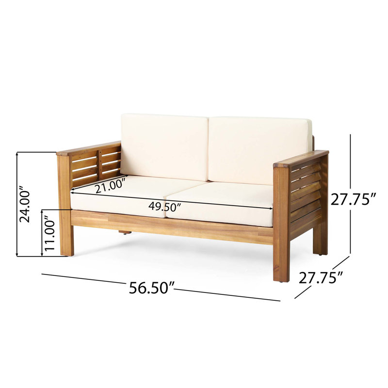 Ensemble de causeuse et table basse en teck et bois d'acacia avec coussins