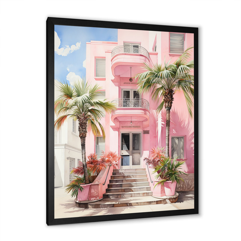 Zappha Pink Miami Artful Facades II - Miami, art mural, Cadre simple noir, H 40 po x l 30 po x P 1,5 po