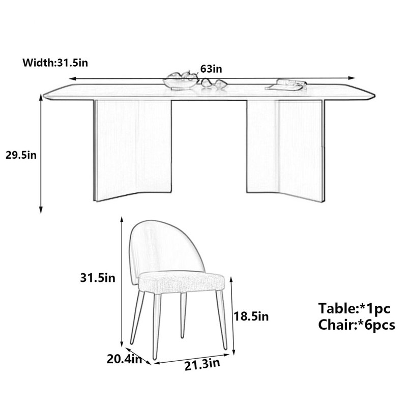 Modern Marble Dining Table Stainless Steel Base, 29.5"H x 63"L x 31.5"W