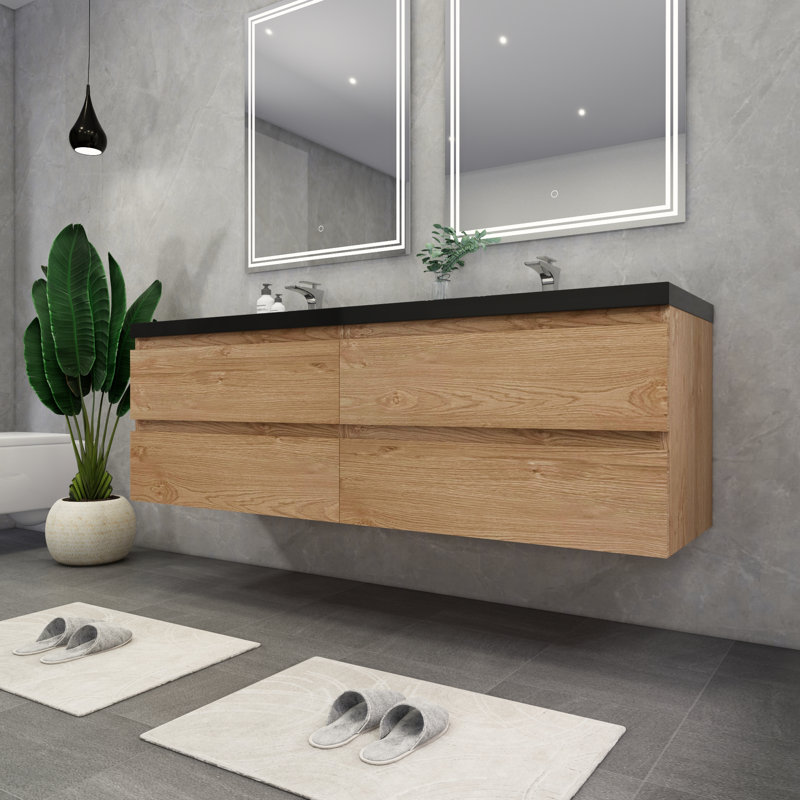 Kirker 72" Wall-Mounted Double Bathroom Vanity Set, England Oak