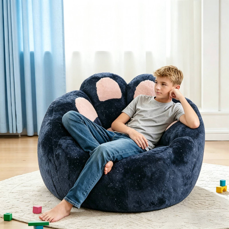 Kids Bean Bag Chair,Foam Filled Bean Bag Sofa Couch,Plush Faux Fur  Cat Paw-Shaped Lounger Couch For Children Room
