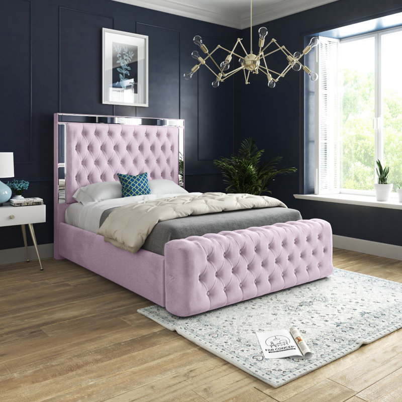 Aleck Upholstered Bed, Small Double (4'), Pink