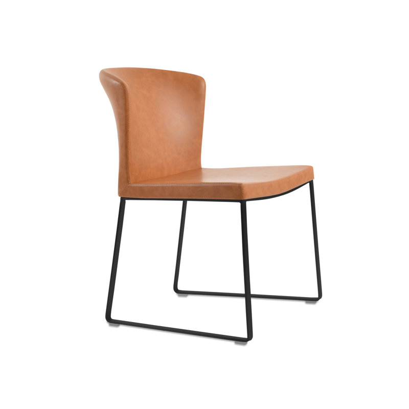 Capri 18'' H Upholstered Metal Side Chair, Caramel, Stainless Steel Brushed