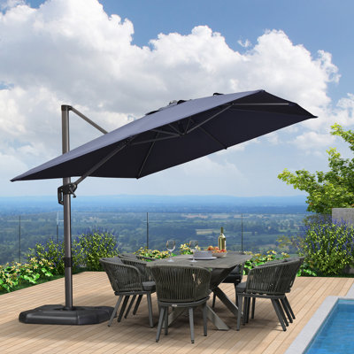 108'' x 138'' Rectangular Large Cantilever Outdoor Aluminum Offset Umbrella with Base and 360-degree Rotation
