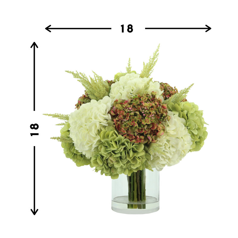 Hydranges and Astilbe Mixed Floral Arrangement in Vase, Pink, Green, White