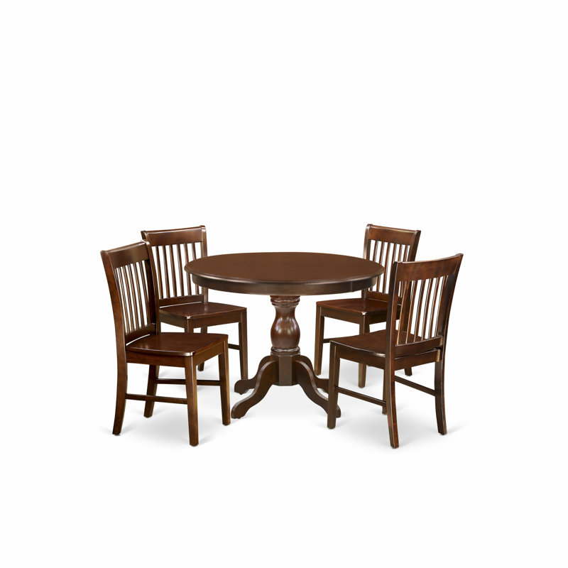 5 Piece Kitchen Table Set for 4 Includes a Round Dining Room Table with Pedestal and 4 Solid Wood Seat Chairs, 42x42 Inch, Mahogany