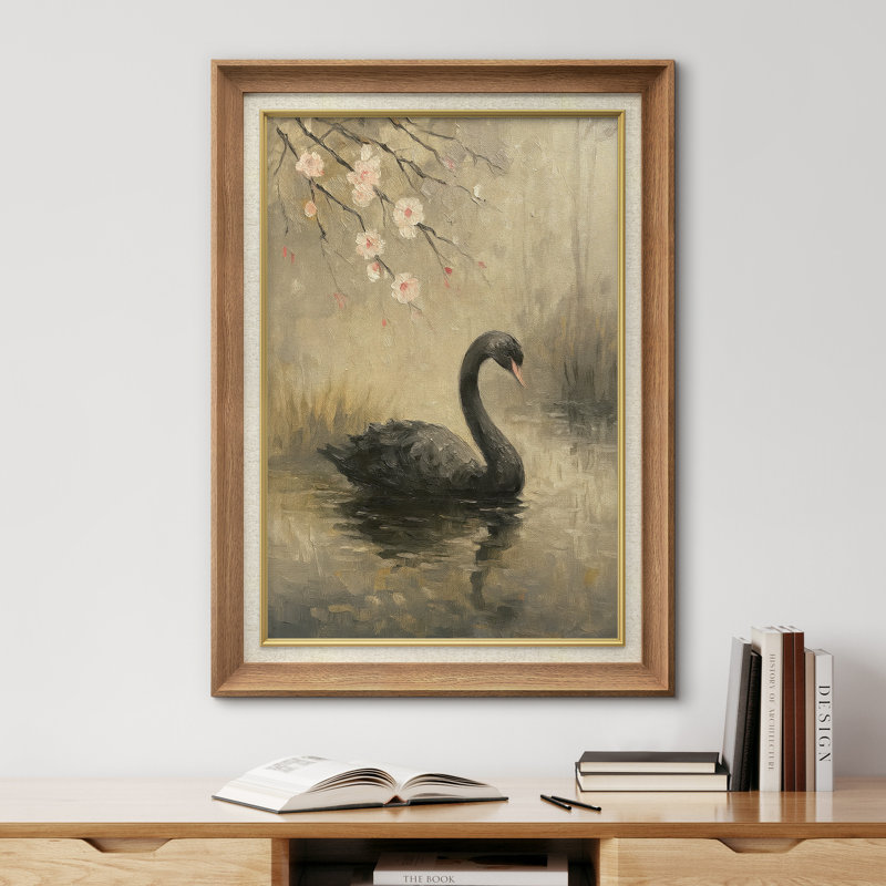 Œuvre encadrée de qualité supérieure - imprimé cygne rétro pour le décor du salon - 26 po x 36 po, Naturel