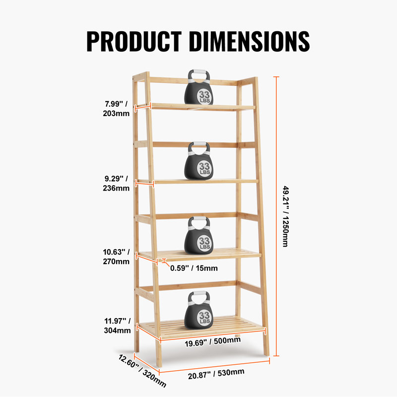 Natural Bamboo 4-Tier Ladder Bookshelf for Plants and Decor