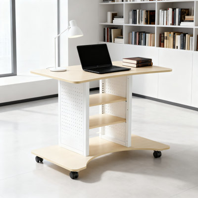 Mobile Gaming Desk With Wheels, 37-Inch Rolling Computer Cart With Adjustable Shelves & Pegboards For Small Spaces, Home Office And Gaming Stations